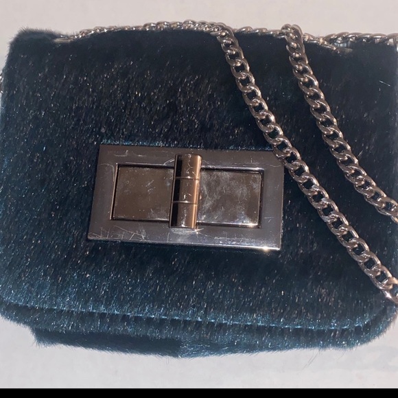 Free People green fuzzy furry chain Tote crossbody purse handbag shoulder bag - Picture 7 of 12